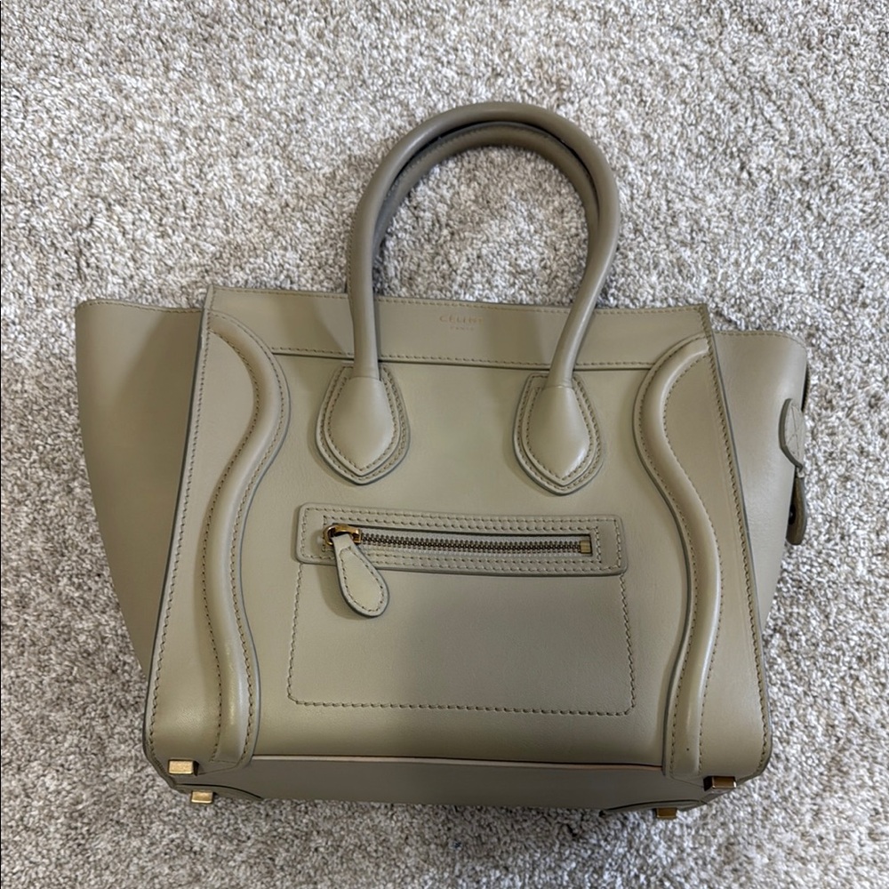 Celine Olive Green Leather Tote Bag